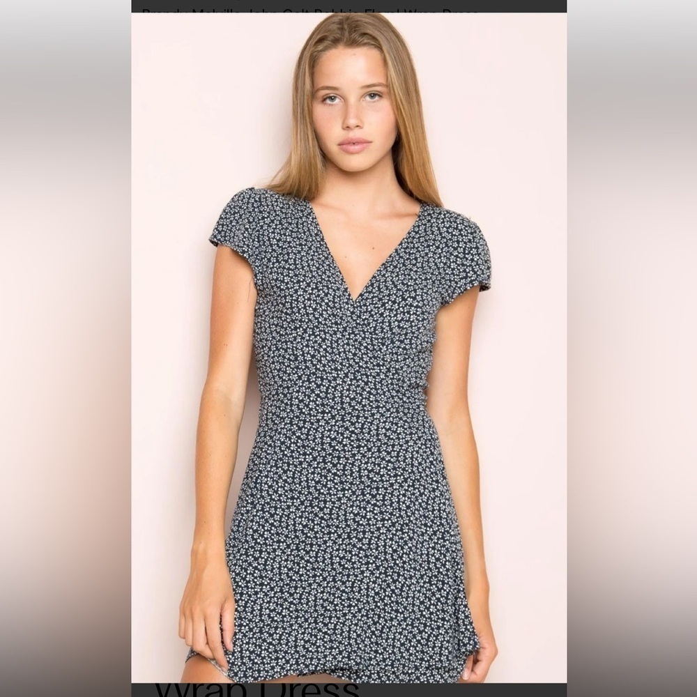 Brandy Melville Navy Blue and White Robbie Wrap Mini Dress